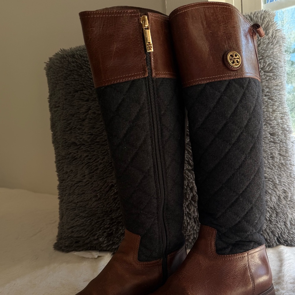Tory Burch Quilted Black and Brown Leather Boots - Picture 11 of 12